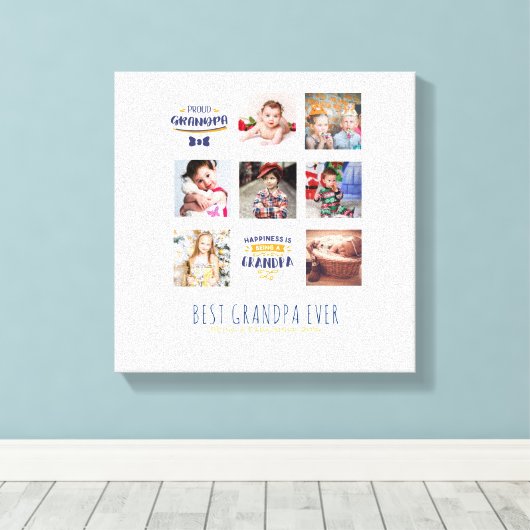 GRANDPA FOTO COLLAGE GIFT Proud Papa Poppen Gramps Canvas Afdruk (Insitu (Houten vloer))