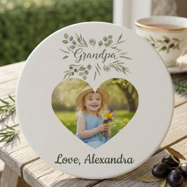 Grandpa Gift Coaster - Heart Photo & Eucalyptus Zandsteen Onderzetter