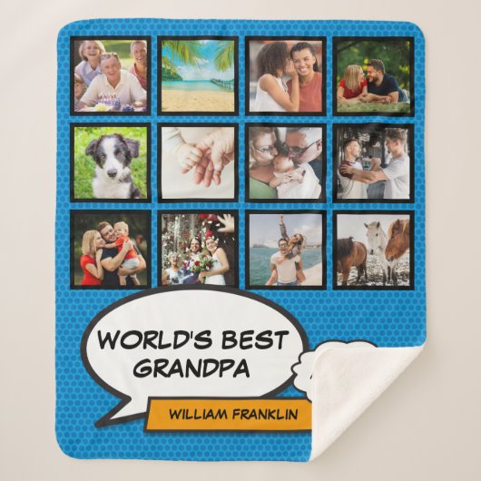 Grandpa Grandad Fun Cool Photo Collage Blue Sherpa Deken (Voorkant)