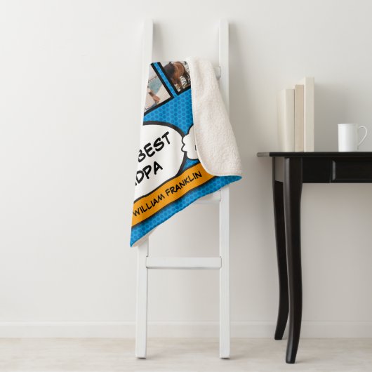 Grandpa Grandad Fun Cool Photo Collage Blue Sherpa Deken (In situ)