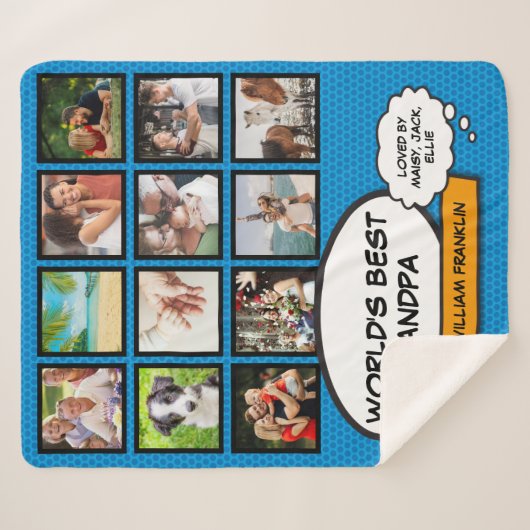 Grandpa Grandad Fun Cool Photo Collage Blue Sherpa Deken (Voorkant (horizontaal))