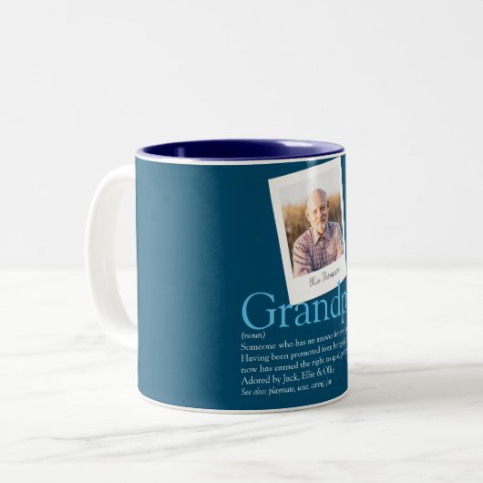 Grandpa Grandad Papa Definition Photo Blue Tweekleurige Koffiemok (Voorkant links)