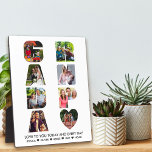 GRANDPA Letter Cutout 8 Photo Collage Persoonlijk Fotoplaat<br><div class="desc">Creëer een unieke fotocollage voor je opa. Upload 8 van uw favoriete foto's, pas het bericht aan en voeg jouw namen toe. Op dit moment staat in de tekst: "vandaag en elke dag [naam/namen]" en u kunt dit bewerken zoals u wilt. De uitsnijdende sjabloon zorgt ervoor dat uw afbeeldingen worden...</div>