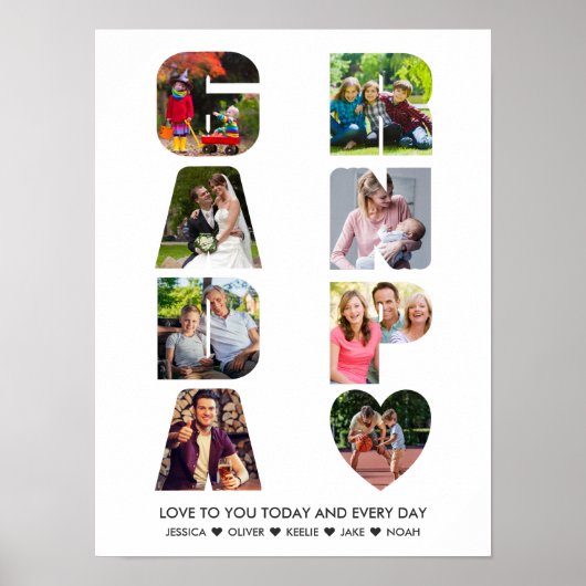 GRANDPA Letter Cutout Photo Collage Grandkids Name Poster (Voorkant)