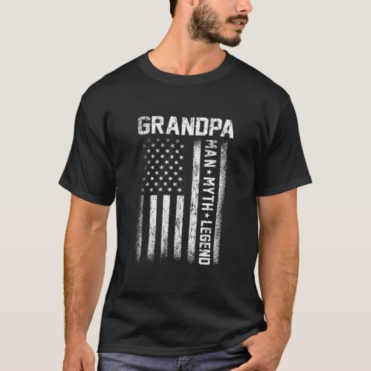 Grandpa Man Myth Legend American Flag Vaderdag T-shirt (Voorkant)