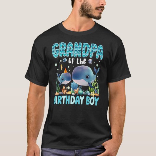 Grandpa Of The Birthday Boy Sea Fish Aquarium Sea  T-shirt (Voorkant)