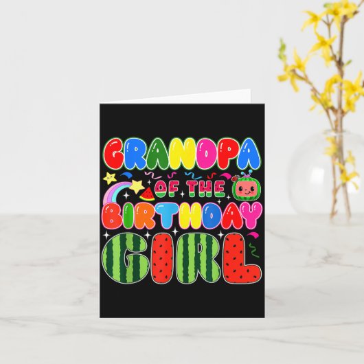 Grandpa Of The Birthday Girl Melon Family Matching Kaart (Gele Bloem)