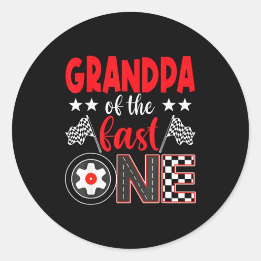 Grandpa Of The Fast One Birthday 1st Race Car Fami Ronde Sticker (Voorkant)