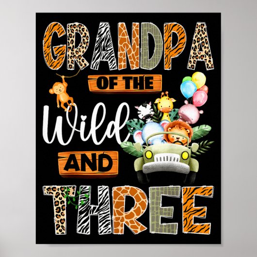 Grandpa Of The Wild And Three 3rd Birthday Boy Saf Poster (Voorkant)