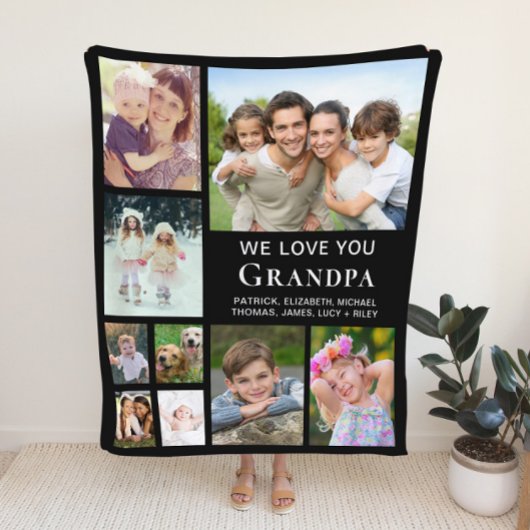 Grandpa Photo Collage Black Fleece Deken