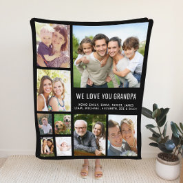 Grandpa Photo Collage Black Fleece Deken