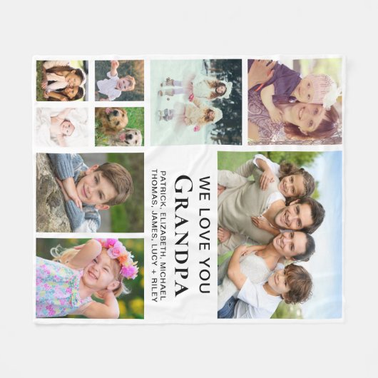 Grandpa Photo Collage Fleece Deken (Voorkant (Horizontaal))