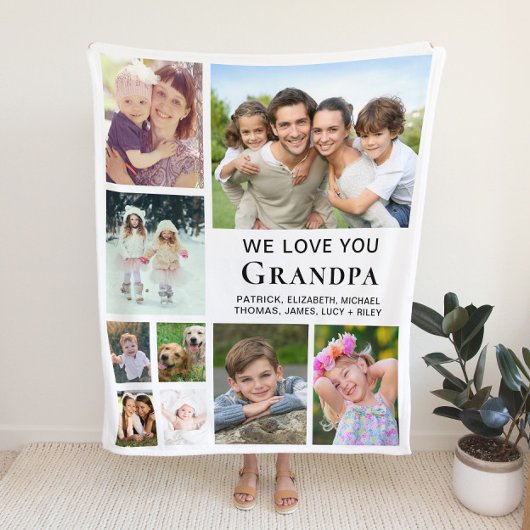 Grandpa Photo Collage Fleece Deken