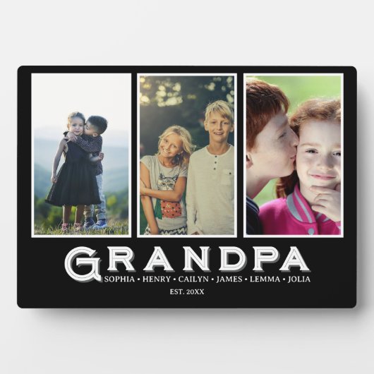 Grandpa Plaque – Custom Names & 3 Photo Collage Fotoplaat (voorkant)