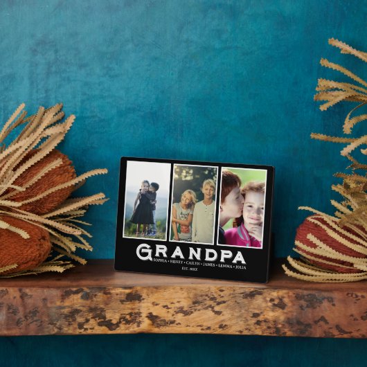 Grandpa Plaque – Custom Names & 3 Photo Collage Fotoplaat (Zijkant)