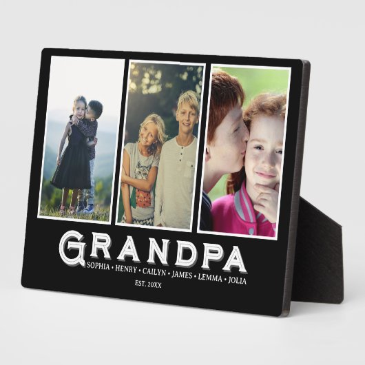 Grandpa Plaque – Custom Names & 3 Photo Collage Fotoplaat (Zijkant)