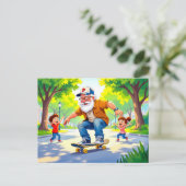 Grandpa practicing skateboarding with grandson wat feestdagenkaart (Staand voorkant)