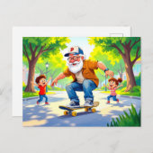 Grandpa practicing skateboarding with grandson wat feestdagenkaart (Voorkant / Achterkant)