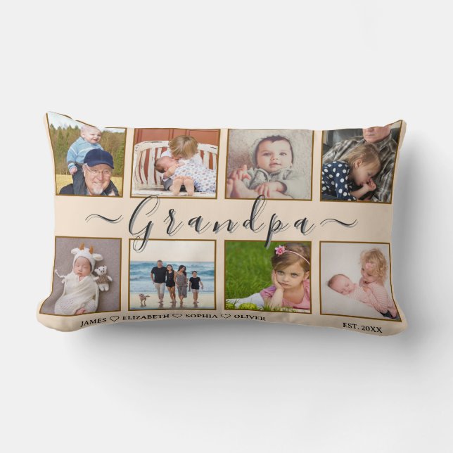 Grandpa’s 8-Photo & Names Custom Pillow Kussen (Voorkant)