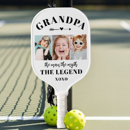 Grandpa The Man The Myth Modern Photo Collage Pickleball Paddle