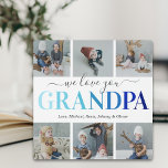 Grandpa Vaderdag Photo Collage Plaque Fotoplaat<br><div class="desc">Elegant fotoplaque van grootvader met het gezegde "Wij houden van je opa",  6 afbeeldingen voor je familie die je moet vervangen door je eigen naam,  en de kinder namen.</div>