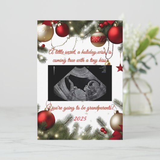 Grandparent Christmas Pregnancy Announcement Card Feestdagenkaart (Staand voorkant)