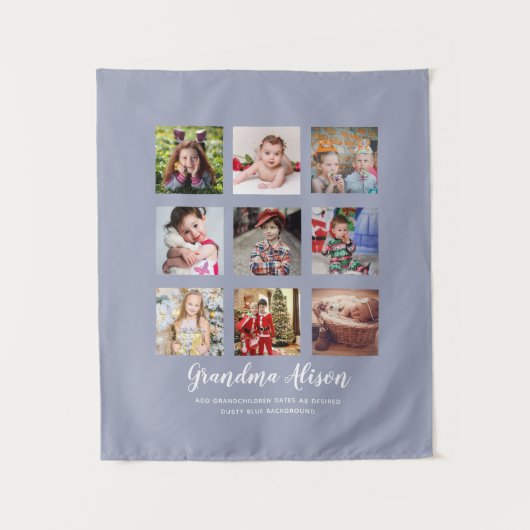 GRANDPARENT FOTO COLLAGE GIFTS - Dustblauw Wandkleed (Voorkant)
