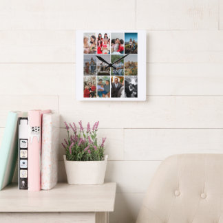 Grandparents 12 Photo Memory Collage Template Vierkante Klok