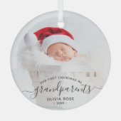 Grandparents First Christmas Photo Black Script Glas Ornament (Voorkant)