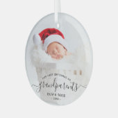 Grandparents First Christmas Photo Black Script Glas Ornament (Voorkant links)