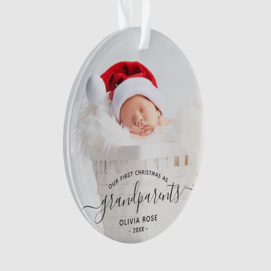 Grandparents First Christmas Photo Black Script Ornament (voorkant)