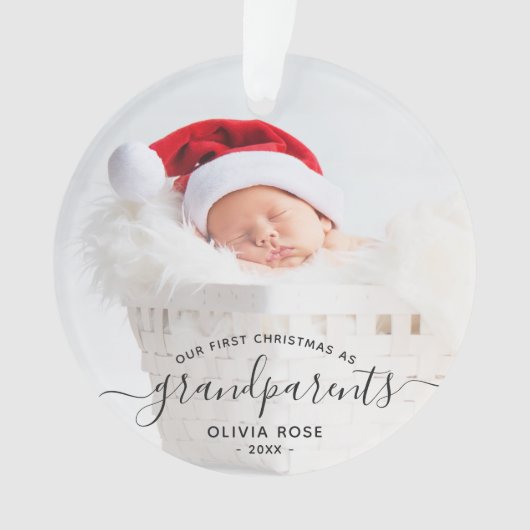 Grandparents First Christmas Photo Black Script Ornament (voorkant)