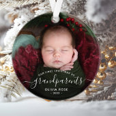 Grandparents First Christmas Photo White Script Ornament