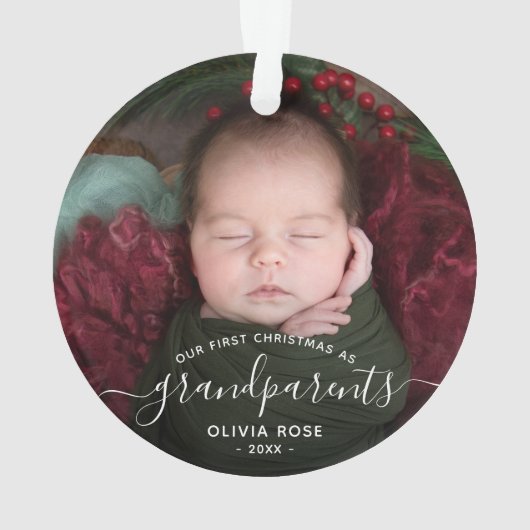 Grandparents First Christmas Photo White Script Ornament (achterkant)