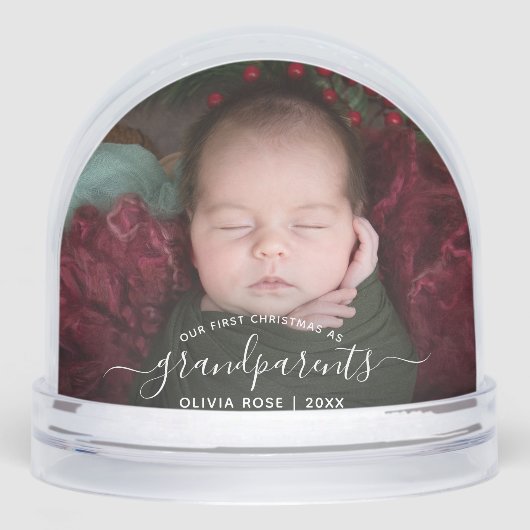 Grandparents First Christmas Photo White Script Sneeuwbol (Voorkant)