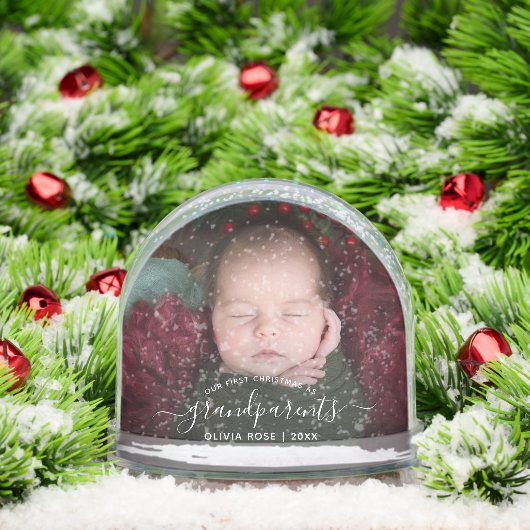 Grandparents First Christmas Photo White Script Sneeuwbol (Kerstmis)