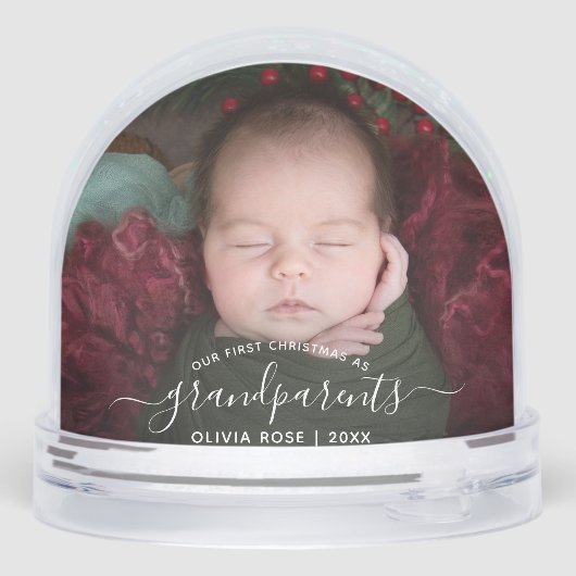 Grandparents First Christmas Photo White Script Sneeuwbol (Achterkant)
