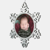 Grandparents First Christmas Photo White Script Tin Sneeuwvlok Ornament (Rechts)