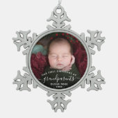 Grandparents First Christmas Photo White Script Tin Sneeuwvlok Ornament (Voorkant)