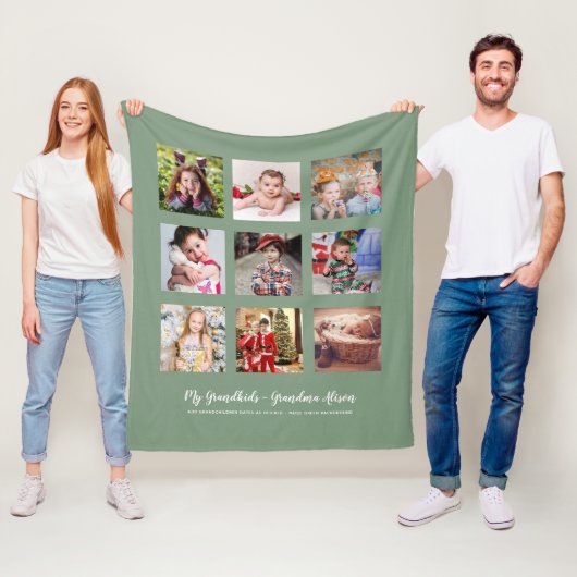 GRANDPARENTS FOTO GIFTS - Green Fleece Blanket (In situ)