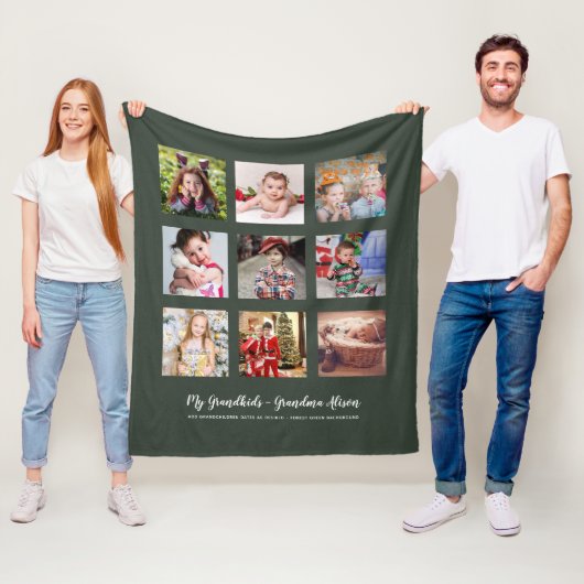 GRANDPARENTS FOTO GIFTS - Green Fleece Blanket (In situ)