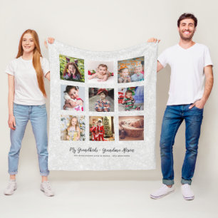 GRANDPARENTS FOTO GIFTS - Zilver grijs glitter Fleece Deken