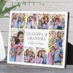 Grandparents Photo Collage Fotoplaat<br><div class="desc">Personalized "Grandpa & Grandma" Photo Plaque with Easel Stand. This simple and elegant photo plaque is a beautiful way to showcase cherished memories. The design features space for eight photos, arranged in a border around the edges while keeping the focus on the meaningful text in the center. At the center,...</div>