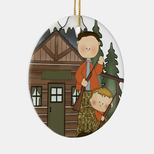 Grandpas Little Hunter Rustic Log Cabin Keramisch Ornament (Rechts)