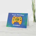 Grandson 15 jaar oude 'Birthday Gamer Controller' Kaart<br><div class="desc">Macht omhoog en niveau omhoog met deze gamerskaart die de gelukkige 15e verjaardag aan een grootzoon op zijn aanstaande speciale dag zegt.</div>