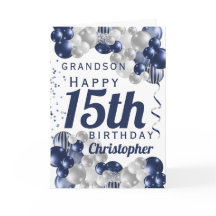 Grandson 15th Birthday Navy Balloon