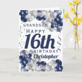 Grandson 16th Birthday Navy-ballon Kaart (Gele Bloem)