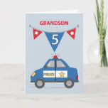 Grandson 5th Birthday Blue Police auto Kaart<br><div class="desc">Vlaggen,  een politieauto en nummer vijf staan op de voorkant van deze kaart,  die ontworpen was om een knappe kleinzoon groeten te sturen voor zijn vijfde verjaardag. Viel snel met hem mee met deze kaart.</div>
