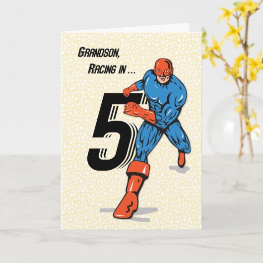 Grandson 5th Birthday Superhero Kaart (Gele Bloem)