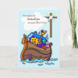 Grandson Baptism Card met Noah's Ark, Blue Kaart